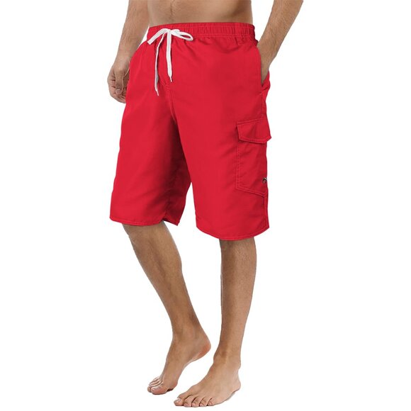 Men's Quick Dry Cargo Swim Trunks Beachwear with Pockets Solid Flex Board Shorts - Picture 16 of 16